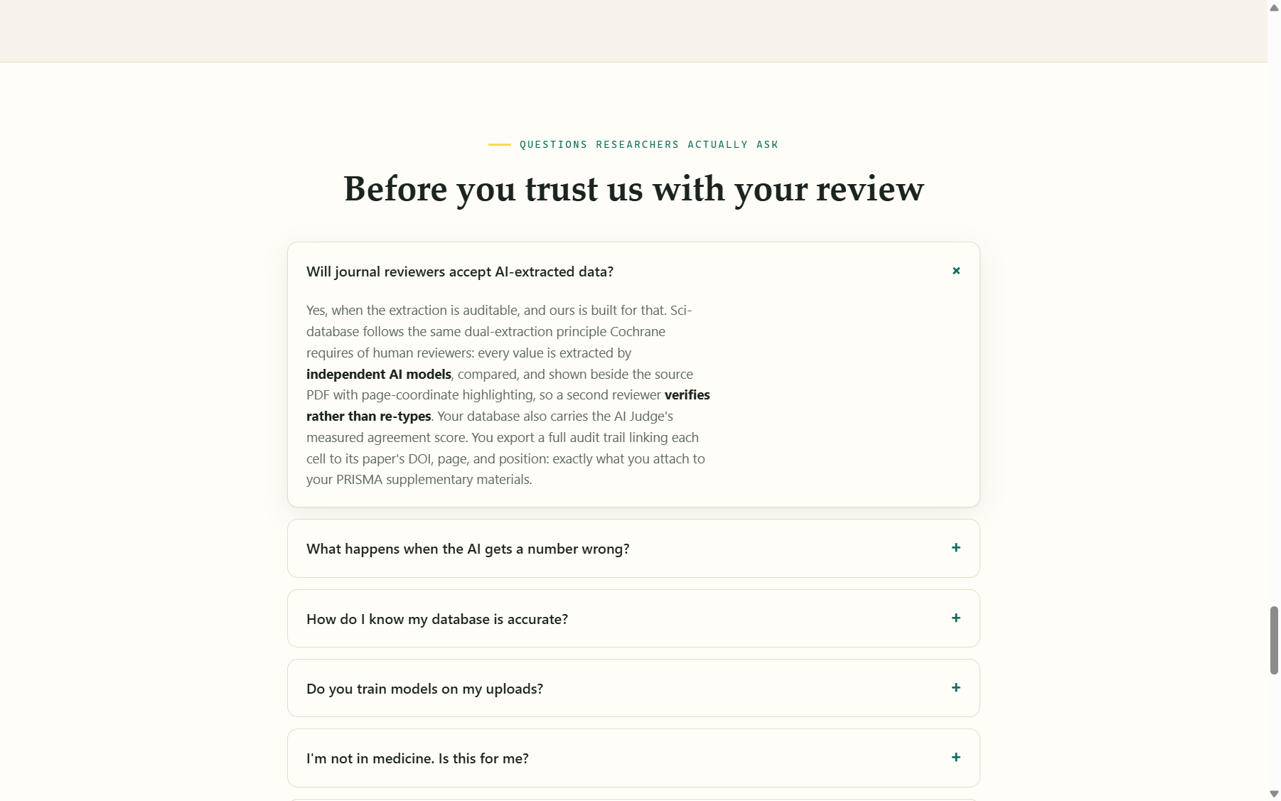 FAQ on the landing page